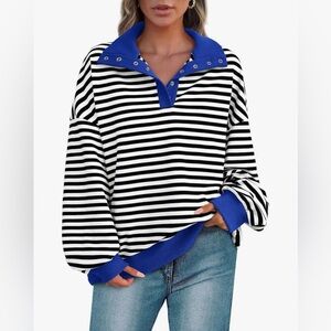PRETTYGARDEN Women's Oversized Striped Sweatshirt - Size Medium